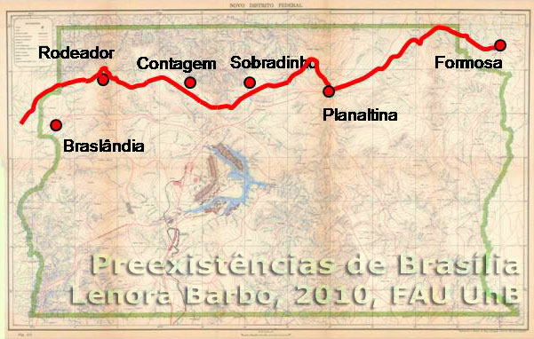 A Estrada Real de Goiás sobre o mapa do Novo Distrito Federal (IBGE, 1960)