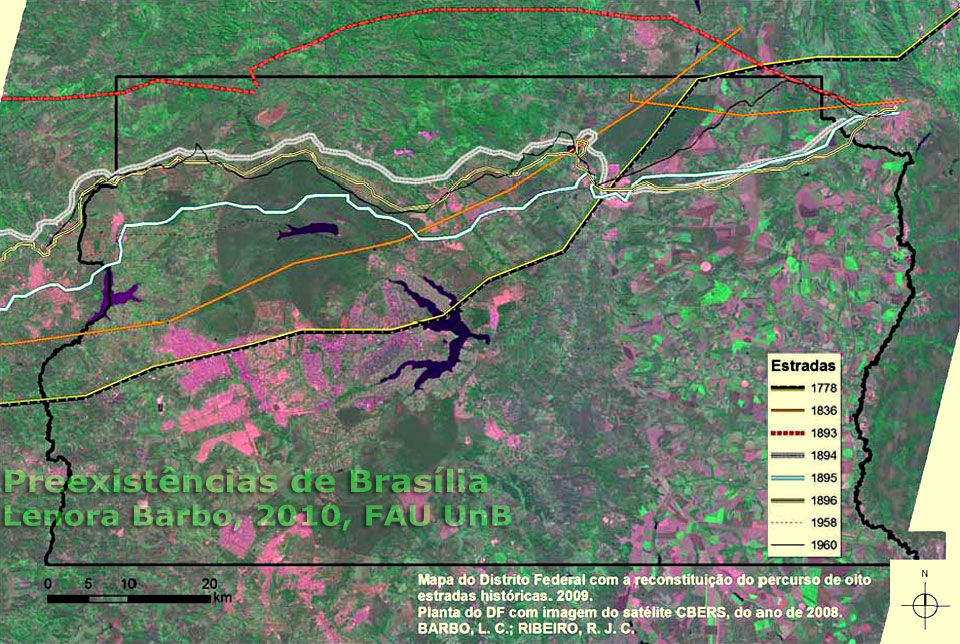 Reconstituição do percurso da Estrada Real dos Goiases indicado em mapas antigos, plotado sobre imagens de satélite do programa China Brazil Earth Resource Satellite (CBERS)