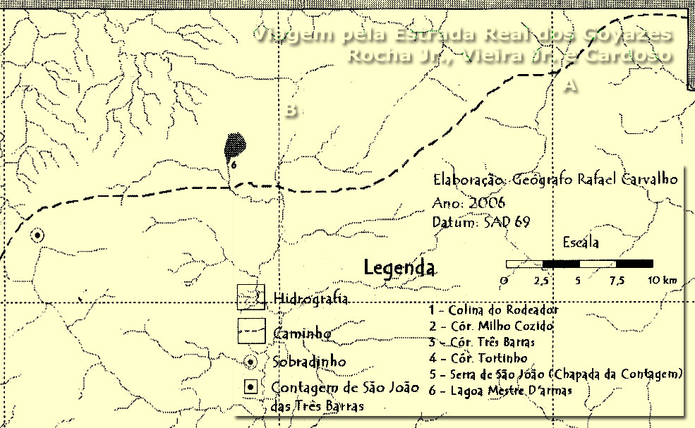 Mapa do primeiro trecho da Estrada Real dos Goiases no atual Distrito Federal, pelo geógrafo Rafael Carvalho C. Cardoso