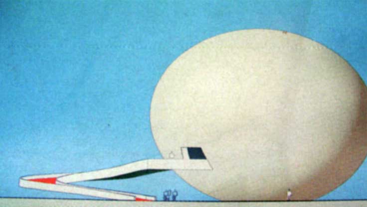 Concepção artística do Mini Planetário projetado por Oscar Niemeyer para o Conjunto Cultural da República