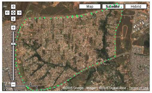 Urbanização do antigo Núcleo Rural Vicente Pires em foto de satélite