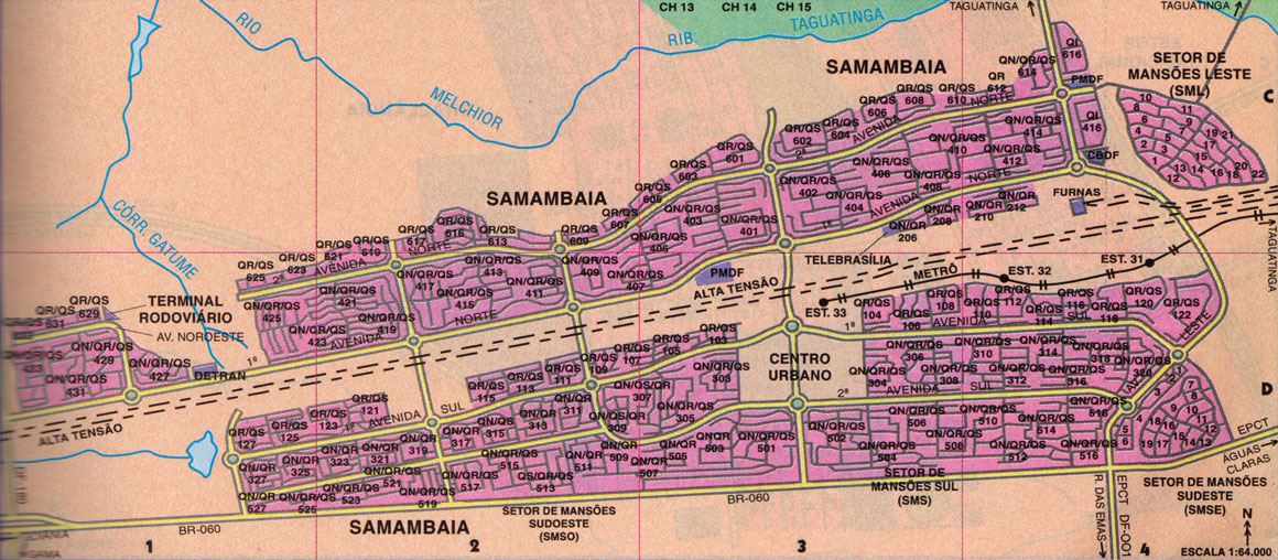Mapa de Samambaia, com a localização das estações do Metrô DF