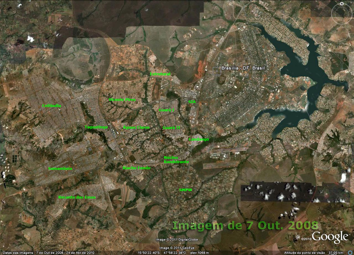 Brasília em fotografia feita por satélite em 7 de Outubro de 2008