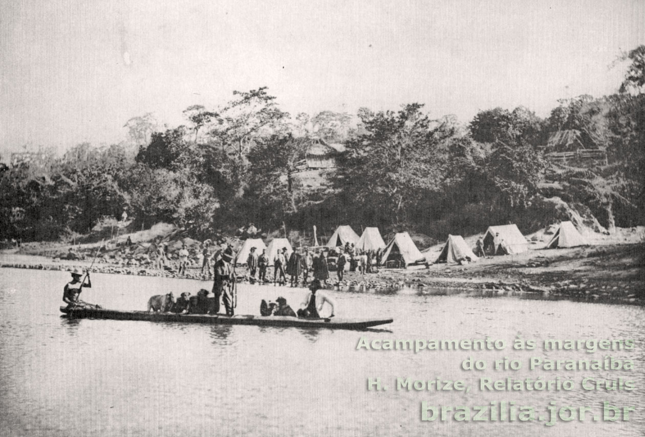 Acampamento da Missão Cruls às margens do rio Paranaíba, na divisa do Triângulo Mineiro com Goiás