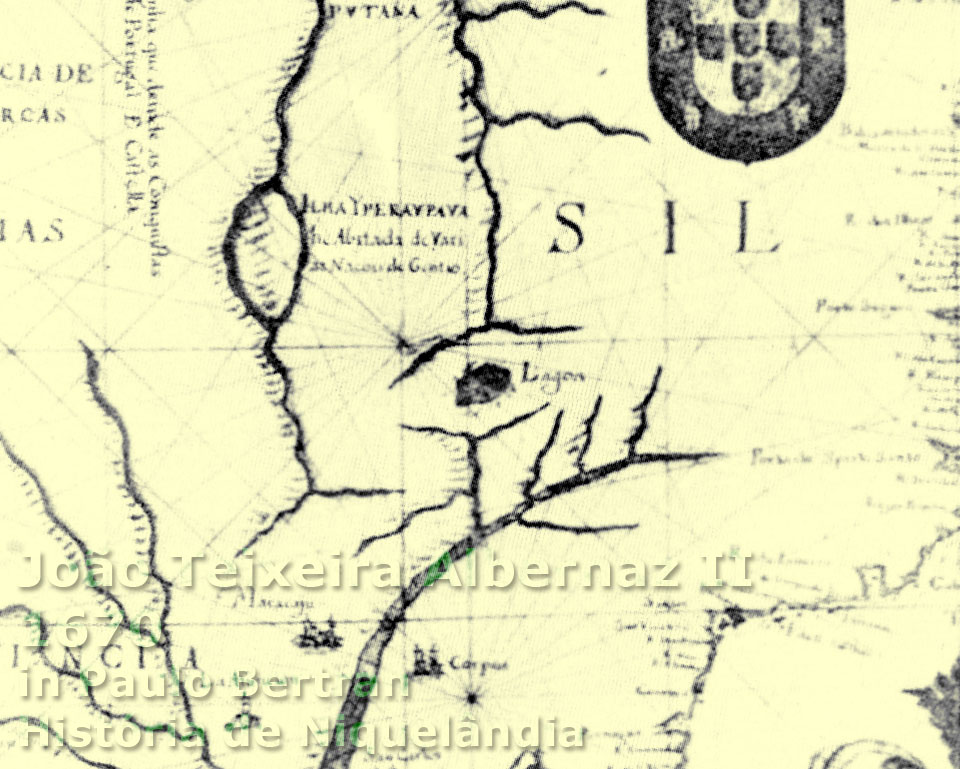 Detalhe da lagoa no planalto central no mapa do Brasil de 1670, de João Teixeira Albernaz II