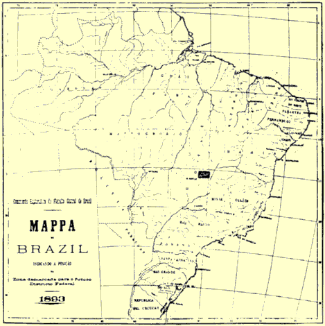 Mapa do Brasil de 1893, apresentando o Retângulo Cruls