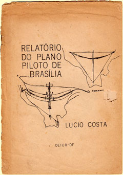 Capa do folheto contendo o Relatório do Plano Piloto de Brasília, de Lúcio Costa, publicado na década de 1960 pelo Detur - Departamento de Turismo do Distrito Federal