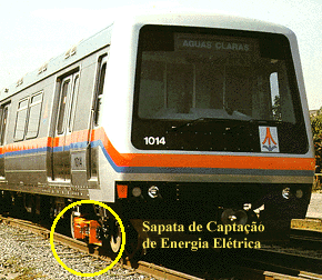 Sapata lateral de captação de energia elétrica dos trens do Metrô DF