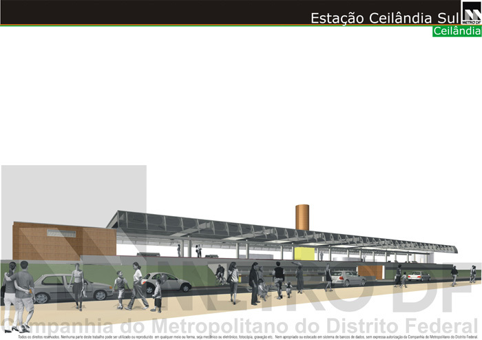 Maquete virtual da fachada oeste da Estação Ceilândia Sul do Metrô de Brasília