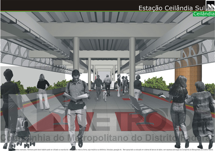 Maquete virtual da plataforma da Estação Ceilândia Sul do Metrô de Brasília