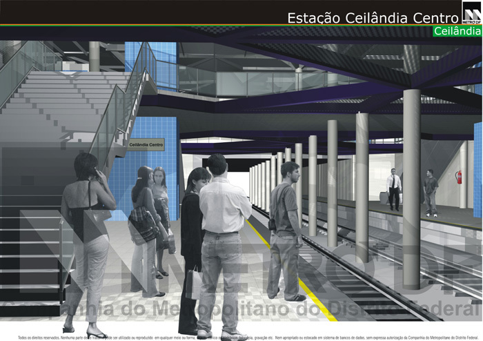 Maquete virtual das plataformas da Estação Ceilândia Centro, do Metrô de Brasília