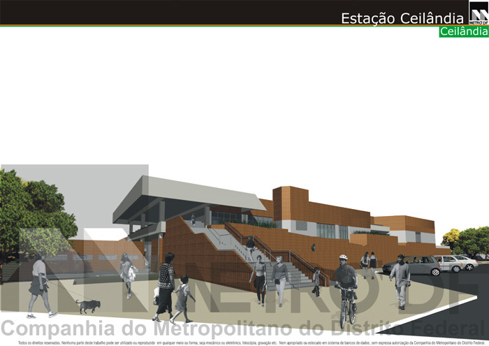 Maquete virtual da fachada oeste da Estação Ceilândia do Metrô DF, divulgada antes de sua conclusão e inauguração