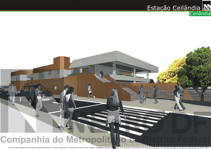 Maquete virtual da fachada leste da Estação Ceilândia do Metrô DF, divulgada antes de sua conclusão e inauguração