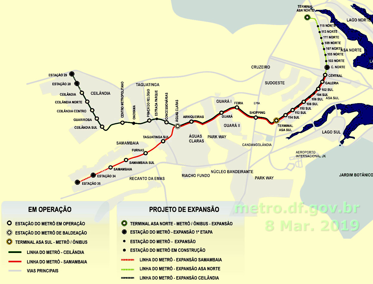 Mapa das estações no site do Metrô-DF em 2019