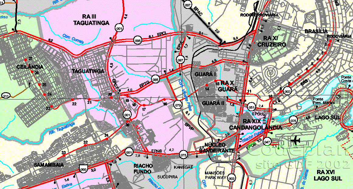 Numeração das estações do Metrô de Brasília em um mapa da Codeplan