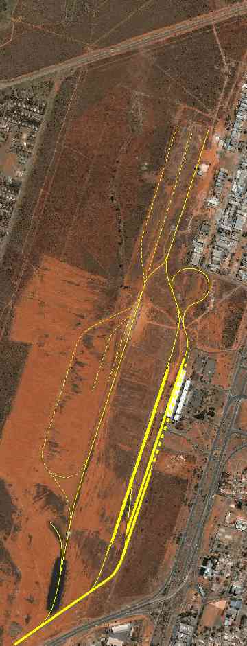 Vista de sat&eacute;lite da distribui&ccedil;&atilde;o dos trilhos do p&aacute;tio ferrovi&aacute;rio na esplanada da esta&ccedil;&atilde;o de trem