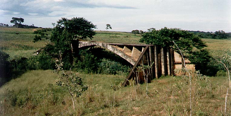 Ponte ferrovi&aacute;ria sobre o ribeir&atilde;o Mata Burros, entre Patos de Minas e Lagoa Formosa (MG)