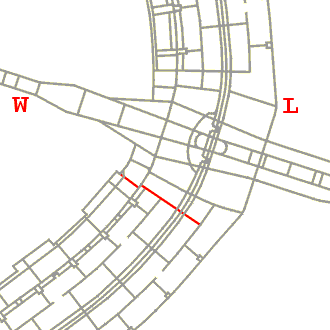 Mapa de localização da quarta via de ligação leste-oeste da Asa Sul, formada por várias ruas interligadas