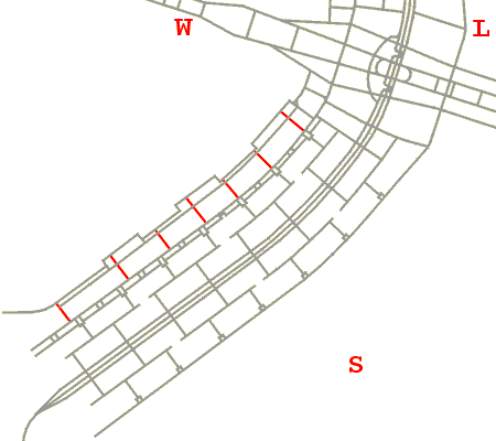 Mapa de localização das vias de ligação que separam as quadras residenciais 700 da Asa Sul de Brasília