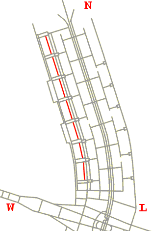 Mapa de localização da via estreita de serviço da parte comercial das quadras 700 norte, junto à Avenida W3