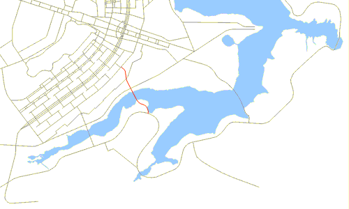 Mapa de localização da via de acesso à ponte Costa e Silva, que leva ao Lago Sul de Brasília