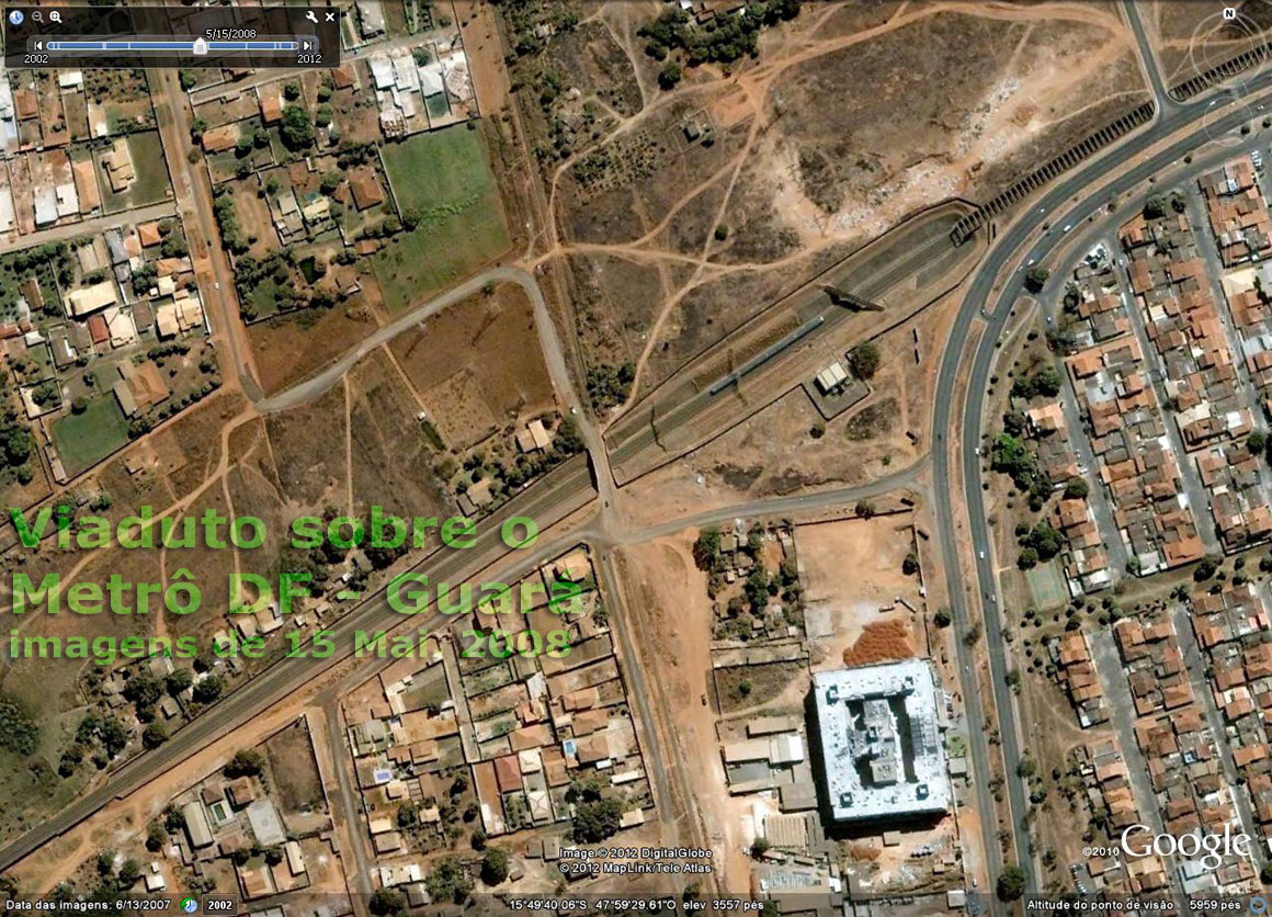 Ocupação do solo em torno do viaduto ferroviário da antiga RFFSA em imagem de satélite de 15 Mai. 2008