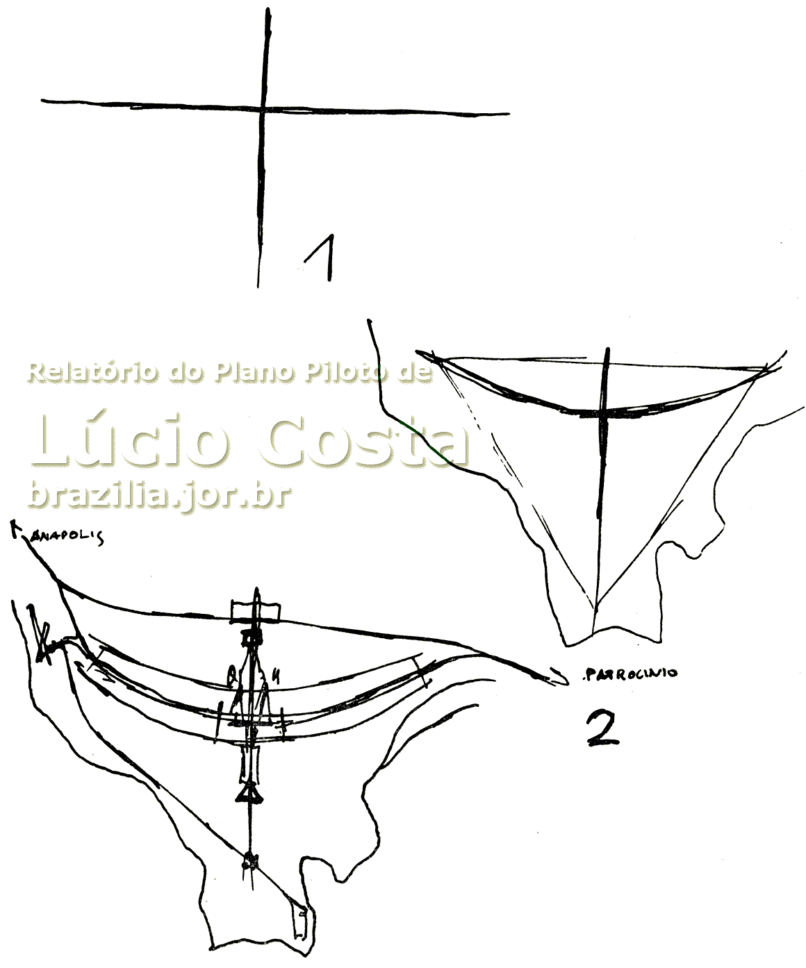 Croquis nº 1 e 2 do Plano Piloto de Lúcio Costa para a construção de Brasília