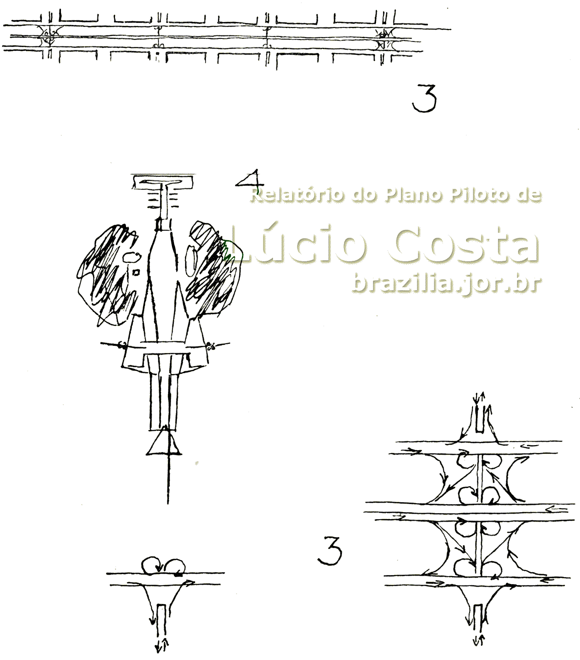 Croquis nº 3 e 4 do Plano Piloto de Lúcio Costa para a construção de Brasília