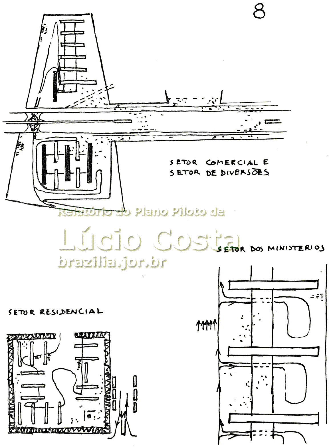 Croqui nº 8 do Plano Piloto de Lúcio Costa para a construção de Brasília