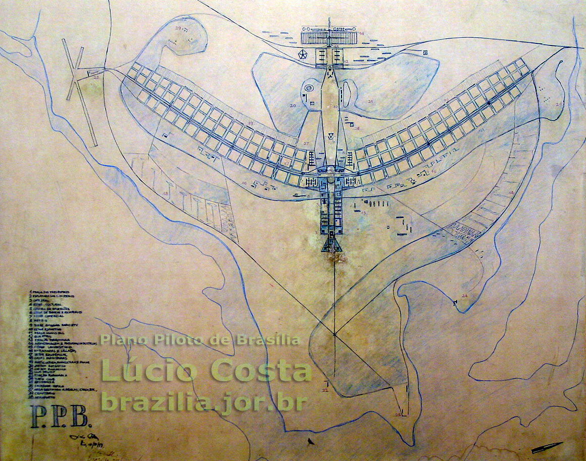 Croqui (desenho) apresentado por Lúcio Costa no concurso para escolha do "Plano Piloto" de Brasília